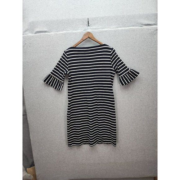 Talbots Womens Navy & White Striped Cotton Dress With Ruffle Sleeves M - Picture 5 of 5
